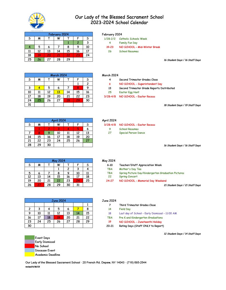 Visitation School Calendar